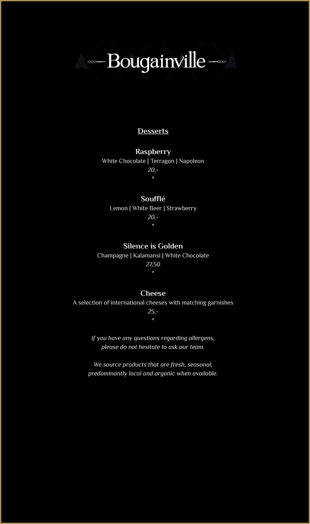 bougainville bay hotel menu